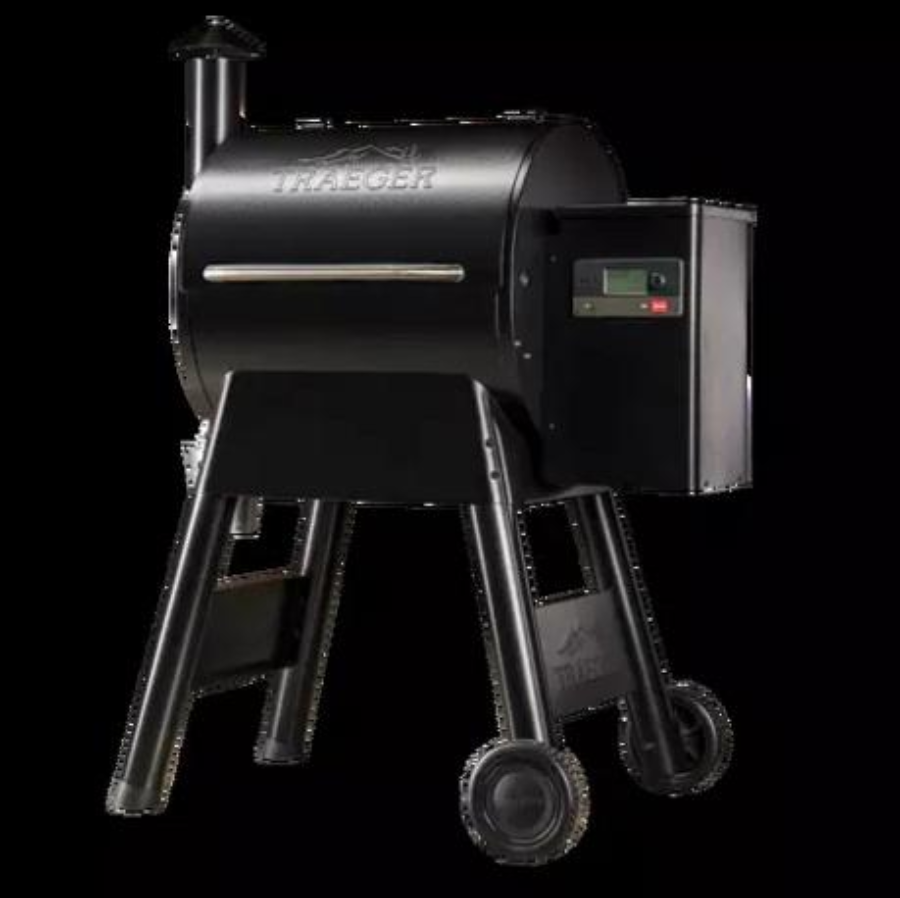 Black pellet grill with digital controls