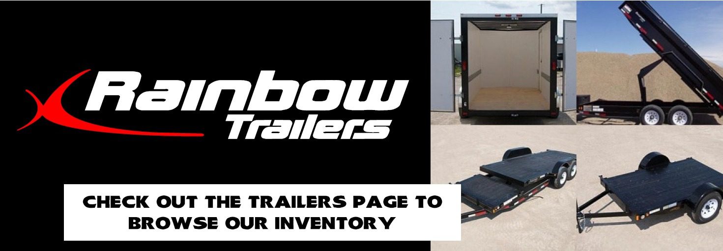 Rainbow Trailers logo and various trailers