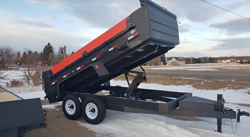 Raised dump trailer on roadside