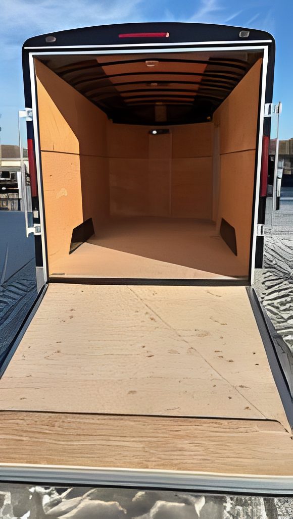 Empty trailer with open ramp door