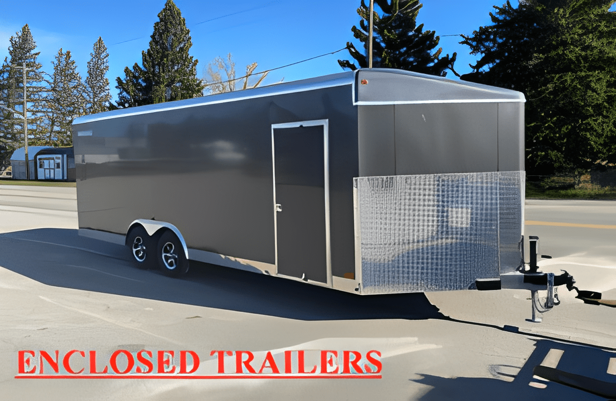 Gray enclosed trailer on sunny street