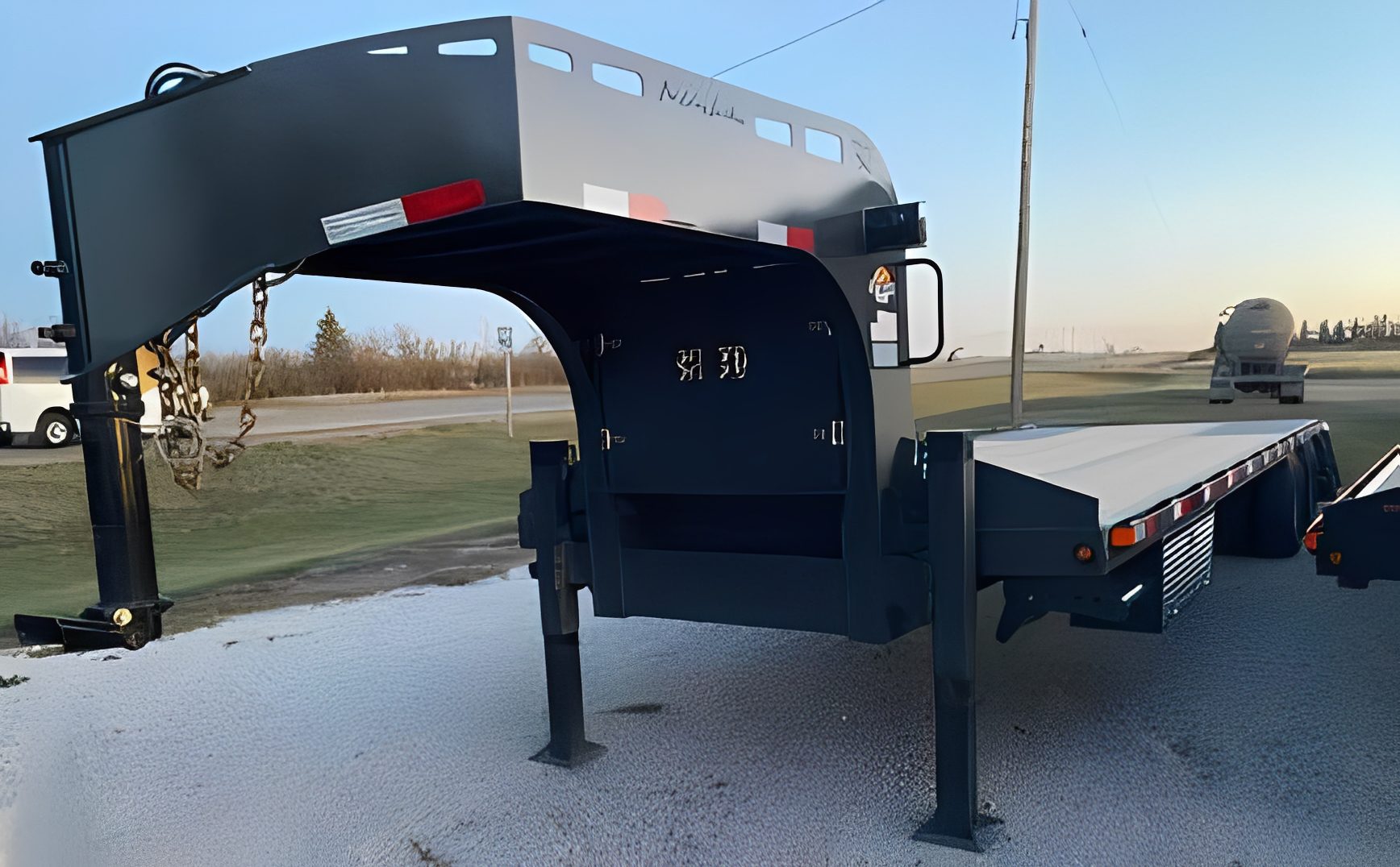 Industrial flatbed trailer in open area