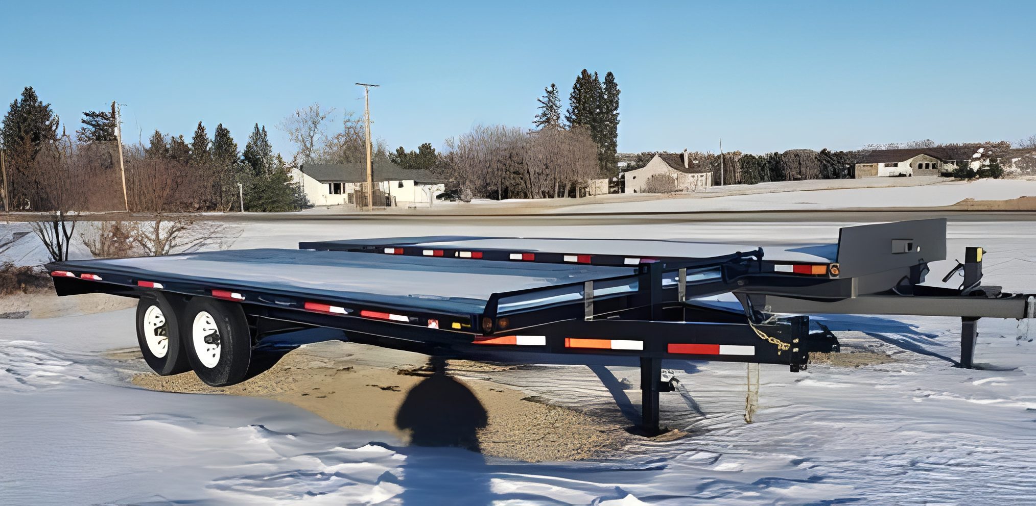 Empty transport trailer in snowy area
