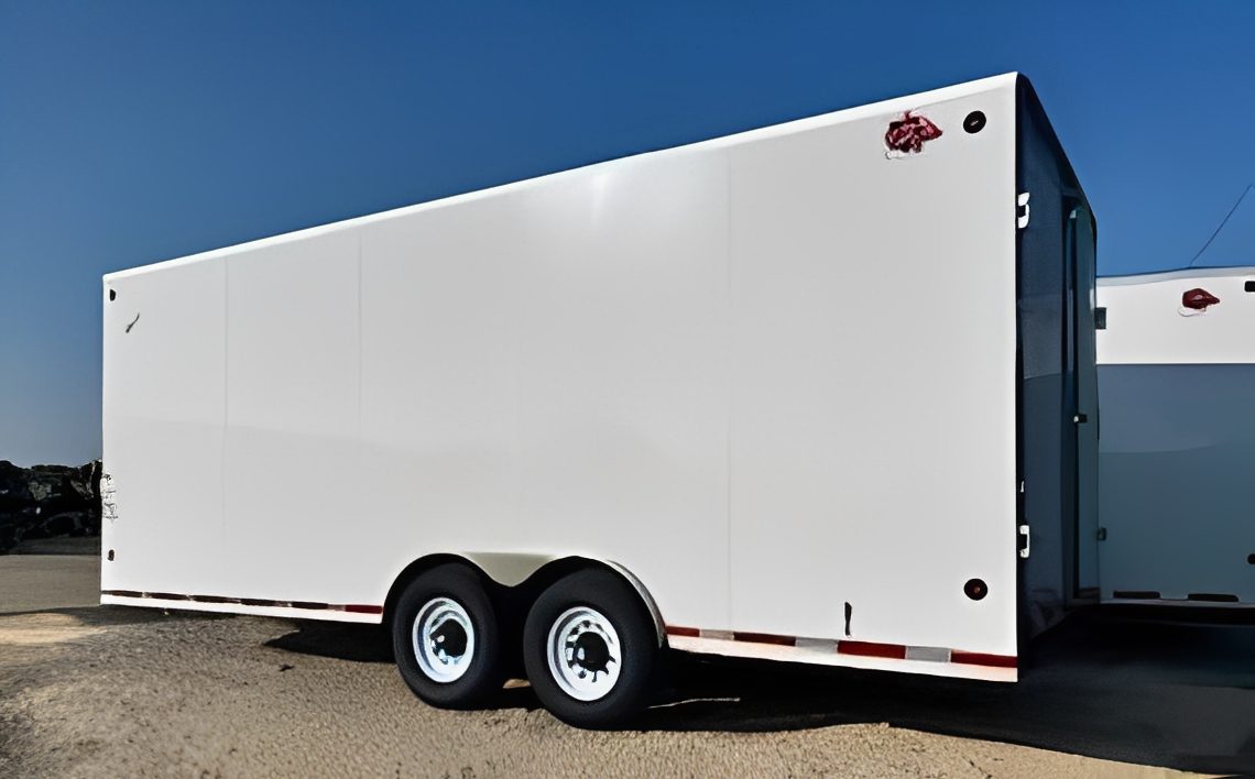 Empty white trailer parked outdoors
