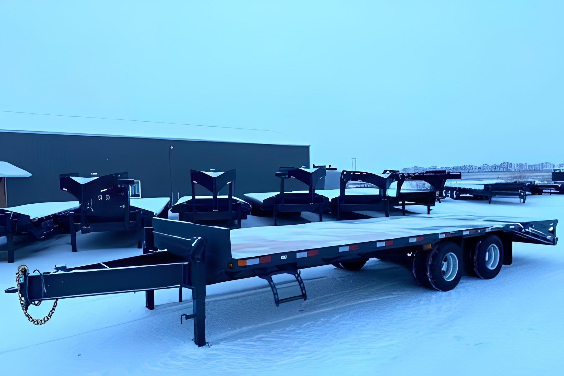Industrial trailers parked in snow