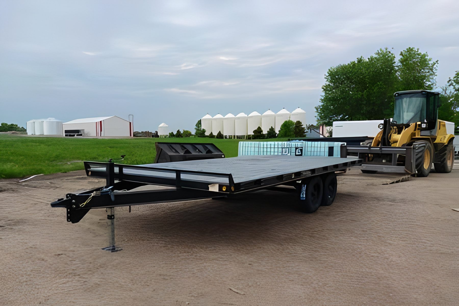 Farm equipment near silos